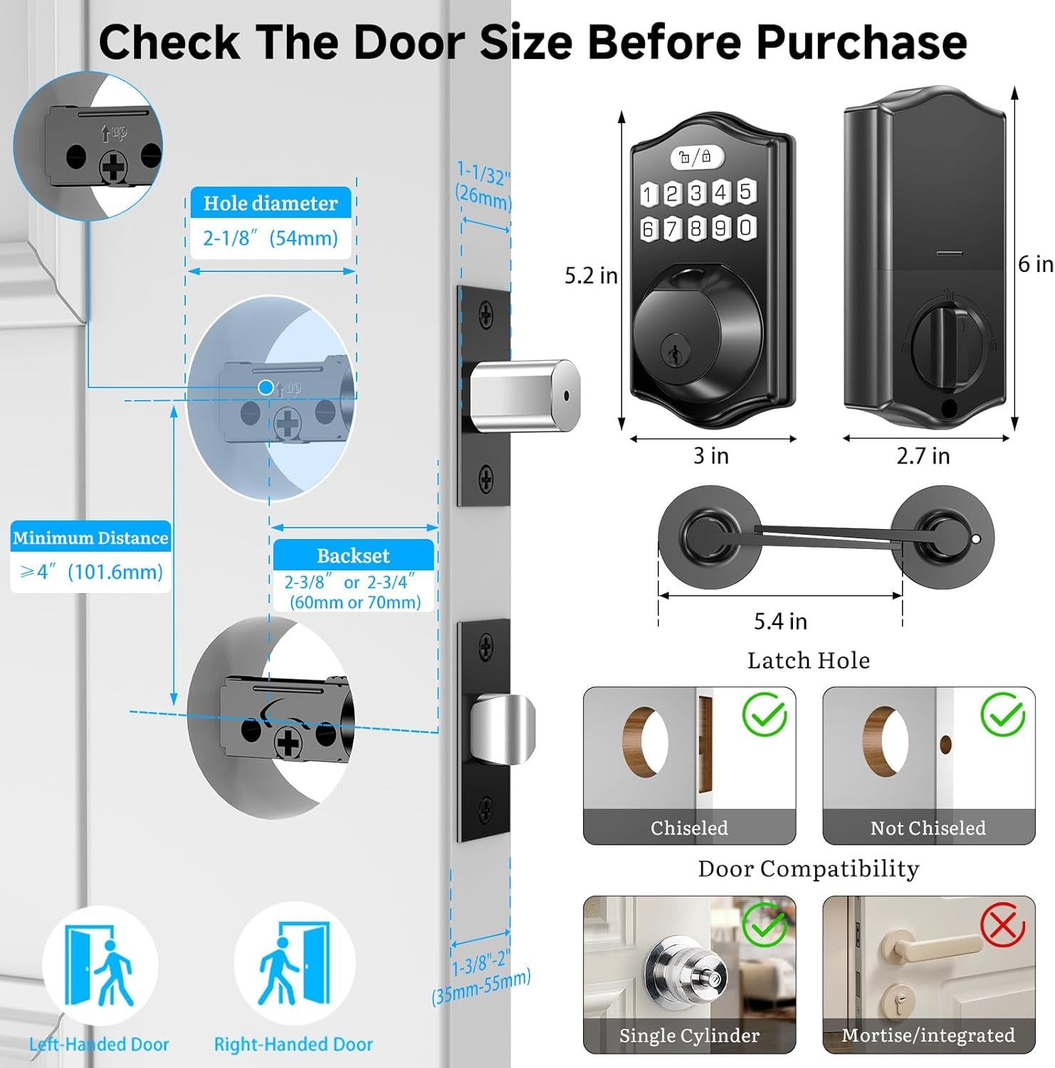 Keyless Entry Door Lock Deadbolt with Handle Set-Front Smart Door Locks for Front Door-With 2 Lever Handles-Electronic Keypad Code Deadbolt,Fingerprint Door Lock-Auto Lock(Black)