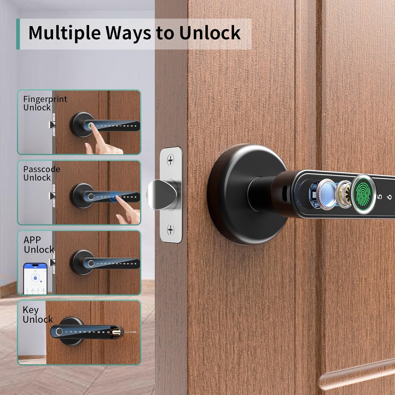 Fingerprint Door Lock Smart Door Lock with Keypad Keyless Entry Door Lock with Handle for Home Hotel Office Apartment Bedroom