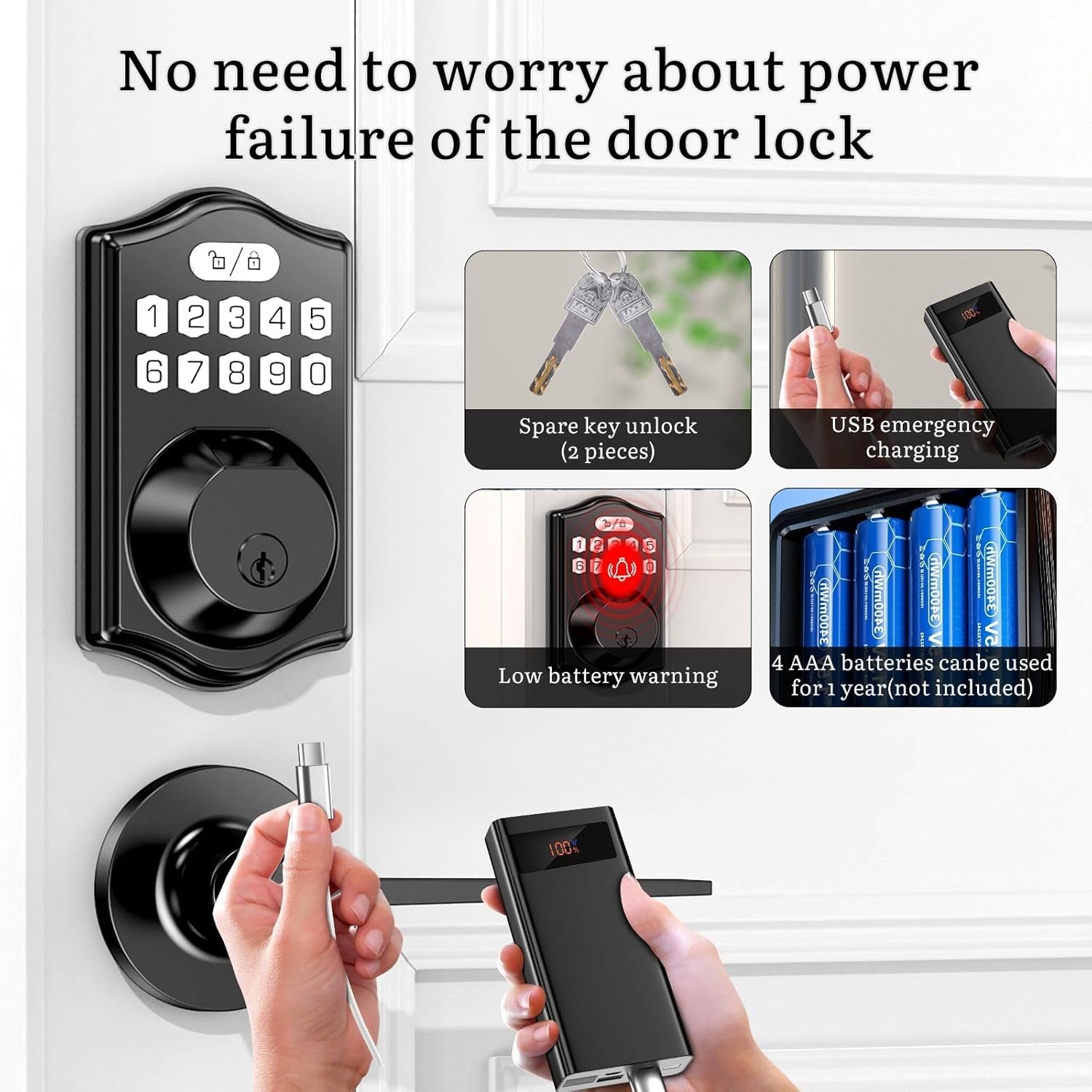 Keyless Entry Door Lock Deadbolt with Handle Set-Front Smart Door Locks for Front Door-With 2 Lever Handles-Electronic Keypad Code Deadbolt,Fingerprint Door Lock-Auto Lock(Black)